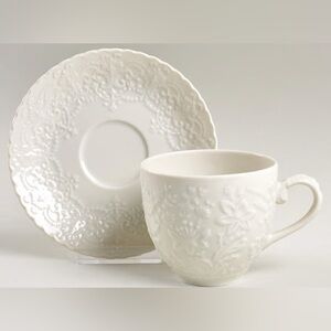 Vintage - RALPH LAUREN - WHITE MEGAN CHINA -  Two Sets - CUPS + SAUCERS